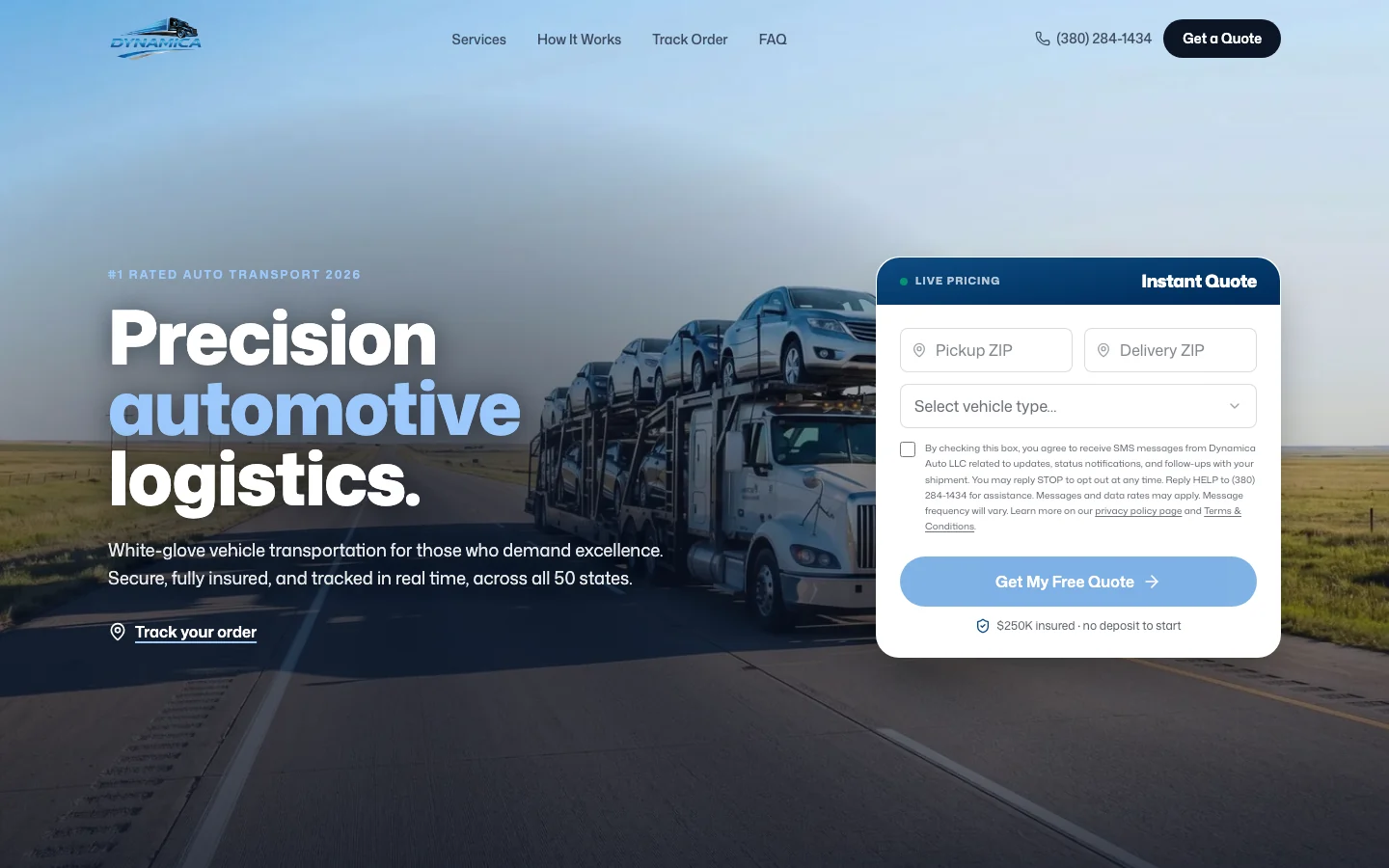 Dynamica Auto website screenshot